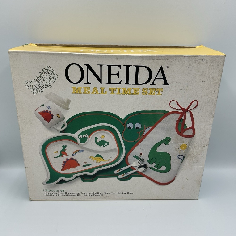 Oneida Dinosaur Toddler Plate Plastic Divided Food Fun Kids Set Vintage 1987